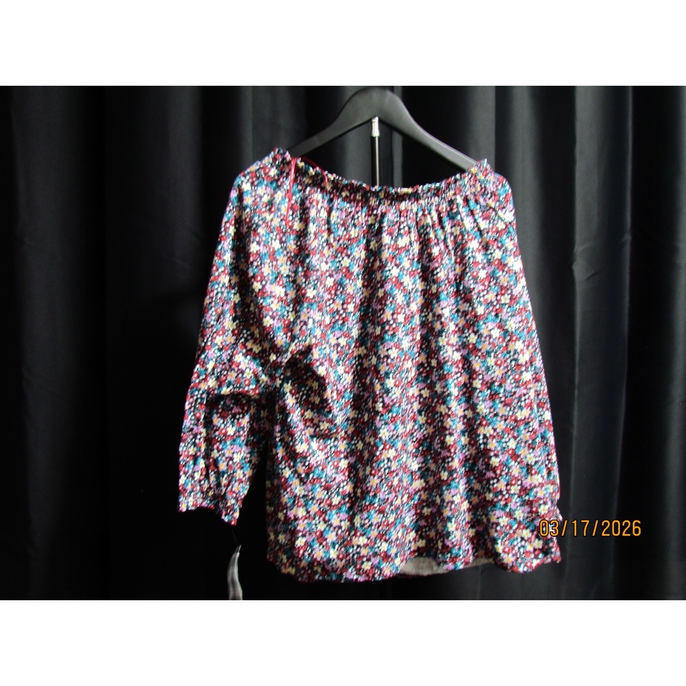 Style & Co Women's Floral Peasant Blouse Off Shoulder Ditsy Print Top Blue Red - Picture 2 of 2